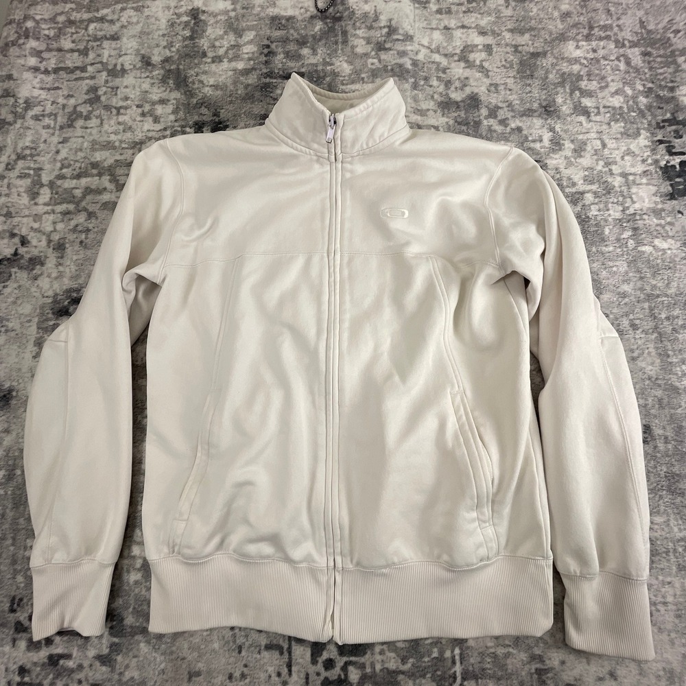 Oakley Medium Full Zip High Neck Softshell Bomber Ivory Square Logo Athleisure